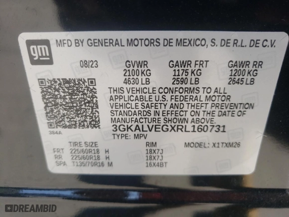 2024 GMC Terrain SLT with VIN 3GKALVEGXRL160731, listed as a Copart auction lot 48418735 with 16,653 mi miles and Salvage Title. Bid and sale history available at carsss.com. Image 13.