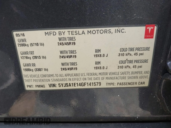 2016 Tesla Model S 70 kWh Battery with VIN 5YJSA1E14GF141579, listed as a IAAI auction lot 42209119 with 105,947 mi miles and . Bid and sale history available at carsss.com. Image 9.
