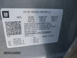 2020 GMC Acadia SLE with VIN 1GKKNKLA0LZ238025, listed as a IAAI auction lot 42031425 with 76,335 mi miles and . Bid and sale history available at DreamBid. Image 9.