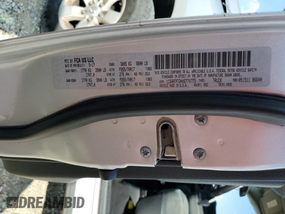 2017 Ram 1500 Tradesman with VIN 1C6RR7FGXHS778775, listed as a Copart auction lot 71543844 with 57,333 mi miles and Non repairable. Bid and sale history available at DreamBid. Image 12.