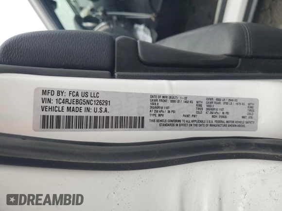 2022 Jeep Grand Cherokee Limited with VIN 1C4RJEBG5NC126291, listed as a Copart auction lot 44996785 with 69,048 mi miles and Clean title. Bid and sale history available at DreamBid. Image 14.