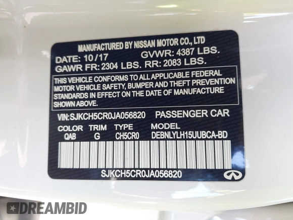2018 Infiniti QX30 Luxury with VIN SJKCH5CR0JA056820, listed as a IAAI auction lot 40974821 with 71,902 mi miles and . Bid and sale history available at DreamBid. Image 9.