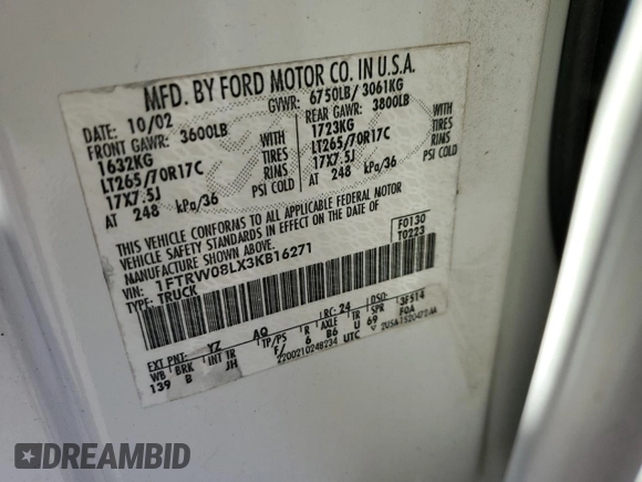 2003 Ford F-150 XLT with VIN 1FTRW08LX3KB16271, listed as a Copart auction lot 49001145 with 281,258 mi miles and Salvage Title. Bid and sale history available at carsss.com. Image 12.
