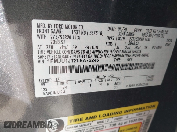 2020 Ford Expedition XLT z VIN 1FMJU1JT2LEA72246, wystawiony jako IAAI lot #42157665 z przebiegiem 76 589 mil mil oraz . Historia ofert i sprzedaży dostępna na DreamBid. Obrazek 9.