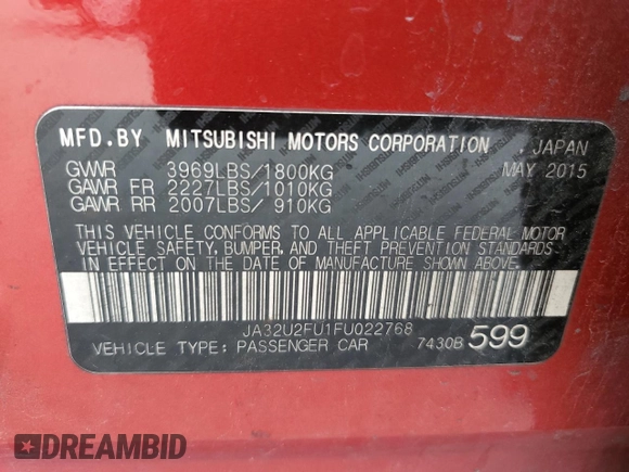 2015 Mitsubishi Lancer ES with VIN JA32U2FU1FU022768, listed as a Copart auction lot 70735484 with 105,491 mi miles and Salvage Title. Bid and sale history available at DreamBid. Image 12.