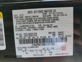 2021 Ford Mustang GT with VIN 1FA6P8CFXM5157103, listed as a Copart auction lot 72845932 with 17,394 mi miles. Bid and sale history available at carsss.com. Image 10.