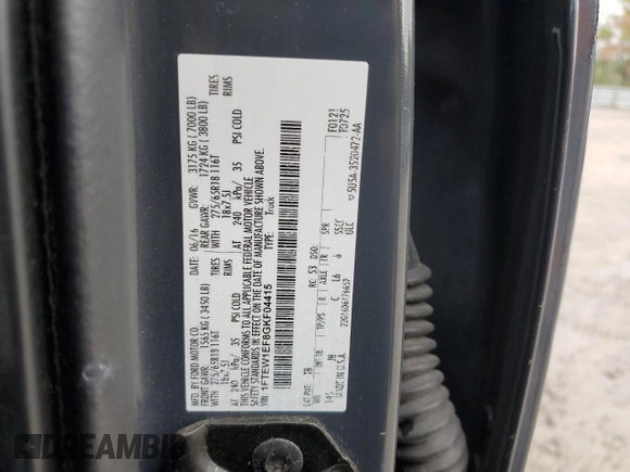 2016 Ford F-150 XLT z VIN 1FTEW1EF8GKF04415, wystawiony jako Copart lot #55938525 z przebiegiem 118 468 mil mil oraz Szkoda całkowita • Salvage title. Historia ofert i sprzedaży dostępna na DreamBid. Obrazek 12.