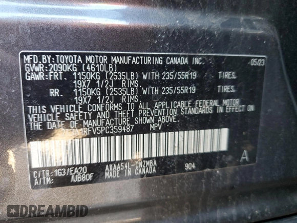 2023 Toyota RAV4 XLE Premium with VIN 2T3A1RFV5PC359487, listed as a Copart auction lot 48364335 with 26,714 mi miles and Salvage Title. Bid and sale history available at carsss.com. Image 14.