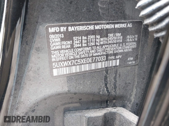 2014 BMW X3 xDrive35i z VIN 5UXWX7C5XE0E77033, wystawiony jako IAAI lot #42342043 z przebiegiem 117 992 mil mil oraz . Historia ofert i sprzedaży dostępna na DreamBid. Obrazek 9.