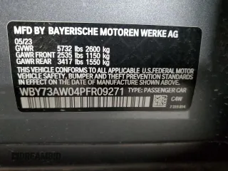 2023 BMW i4 eDrive40 z VIN WBY73AW04PFR09271, wystawiony jako Copart lot #58657405 z przebiegiem Nie podano mil oraz Tytuł czysty. Historia ofert i sprzedaży dostępna na DreamBid. Obrazek 12.