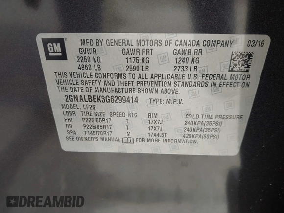 2016 Chevrolet Equinox LS with VIN 2GNALBEK3G6299414, listed as a IAAI auction lot 41902123 with 133,430 mi miles and . Bid and sale history available at carsss.com. Image 9.