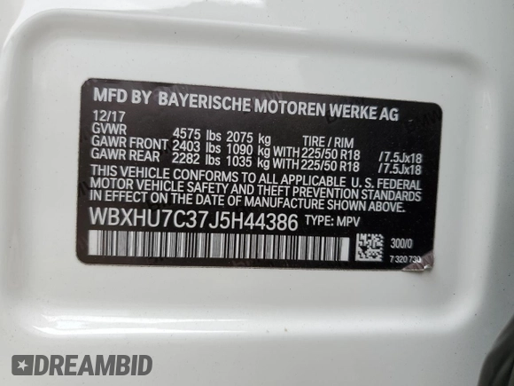2018 BMW X1 sDrive28i with VIN WBXHU7C37J5H44386, listed as a Copart auction lot 42167135 with 96,668 mi miles and Salvage Title. Bid and sale history available at DreamBid. Image 13.