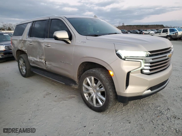 2021 Chevrolet Suburban High Country with VIN 1GNSKGKL9MR146750, listed as a Copart auction lot 41587165 with 89,110 mi miles and Salvage Title. Bid and sale history available at carsss.com. Image 4.