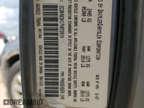 2007 Chrysler 300 C with VIN 2C3KA63H17H872014, listed as a Copart auction lot 58895934 with 99,202 mi miles and Salvage Title. Bid and sale history available at carsss.com. Image 12.