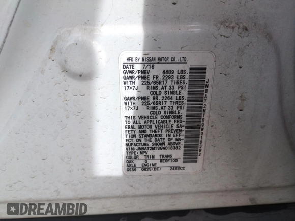 2016 Nissan Rogue S with VIN JN8AT2MT8GW018382, listed as a Copart auction lot 50781275 with 78,039 mi miles and Salvage Title. Bid and sale history available at DreamBid. Image 14.