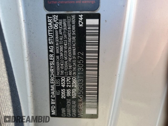 2003 Mercedes-Benz CLK 320 z VIN WDBLK65G03T130572, wystawiony jako Copart lot #68044774 z przebiegiem 146 858 mil mil oraz Szkoda całkowita • Salvage title. Historia ofert i sprzedaży dostępna na DreamBid. Obrazek 13.