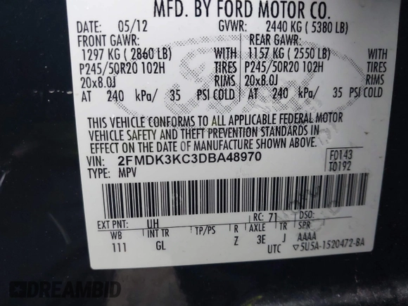 2013 Ford Edge Limited with VIN 2FMDK3KC3DBA48970, listed as a IAAI auction lot 40919749 with 156,392 mi miles. Bid and sale history available at carsss.com. Image 9.