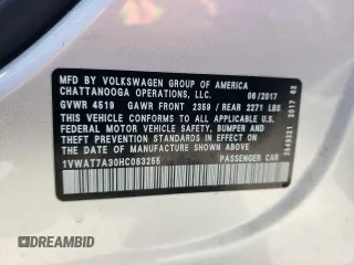 2017 Volkswagen Passat S with VIN 1VWAT7A30HC083255, listed as a Copart auction lot 60651695 with 153,879 mi miles and Salvage title. Bid and sale history available at DreamBid. Image 12.
