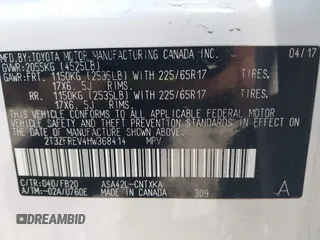 2017 Toyota RAV4 LE z VIN 2T3ZFREV4HW368414, wystawiony jako IAAI lot #42066338 z przebiegiem 78 183 mil mil oraz . Historia ofert i sprzedaży dostępna na DreamBid. Obrazek 9.