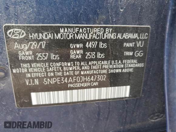2018 Hyundai Sonata Limited with VIN 5NPE34AF0JH647302, listed as a Copart auction lot 51308135 with 39,272 mi miles and Salvage Title. Bid and sale history available at carsss.com. Image 12.