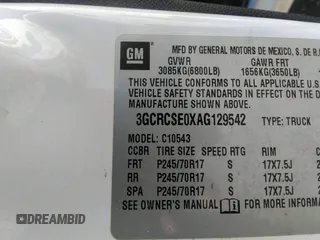 2010 Chevrolet Silverado 1500 LT with VIN 3GCRCSE0XAG129542, listed as a IAAI auction lot 32944734 with 143,810 mi miles and . Bid and sale history available at DreamBid. Image 9.