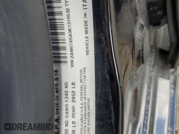 2019 Maserati Ghibli z VIN ZAM57XSA3K1319532, wystawiony jako Copart lot #74282384 z przebiegiem Nie podano mil oraz Nie do naprawy. Historia ofert i sprzedaży dostępna na DreamBid. Obrazek 13.