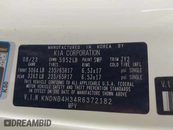 2024 Kia Carnival LX with VIN KNDNB4H34R6372182, listed as a IAAI auction lot 41421202 with 20,476 mi miles. Bid and sale history available at carsss.com. Image 9.