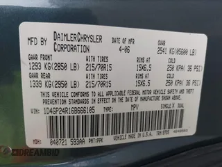 2006 Dodge Grand Caravan SE with VIN 1D4GP24R16B666105, listed as a IAAI auction lot 41977882 with 246,794 mi miles and . Bid and sale history available at DreamBid. Image 9.