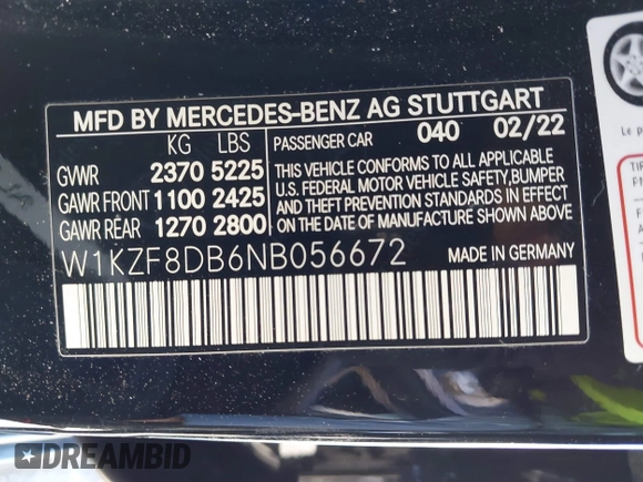 2022 Mercedes-Benz E-Class E 350 with VIN W1KZF8DB6NB056672, listed as a IAAI auction lot 41838136 with 38,517 mi miles. Bid and sale history available at carsss.com. Image 9.