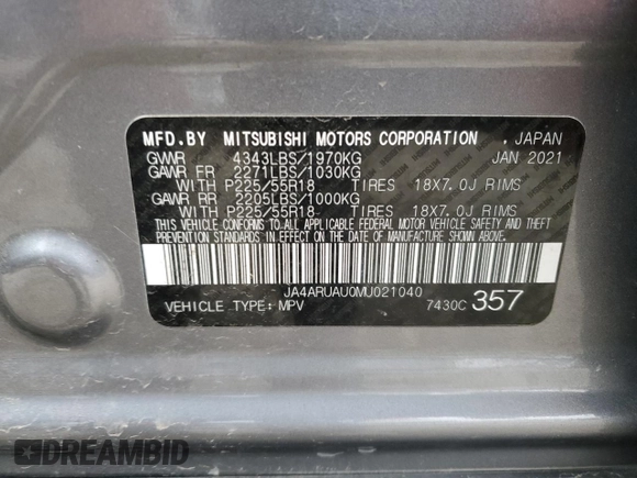 2021 Mitsubishi Outlander Sport ES with VIN JA4ARUAU0MU021040, listed as a Copart auction lot 52519465 with 60,454 mi miles and Salvage Title. Bid and sale history available at carsss.com. Image 13.
