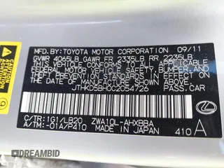 2012 Lexus CT CT 200h with VIN JTHKD5BH0C2054726, listed as a IAAI auction lot 42032885 with 112,429 mi miles and . Bid and sale history available at carsss.com. Image 9.