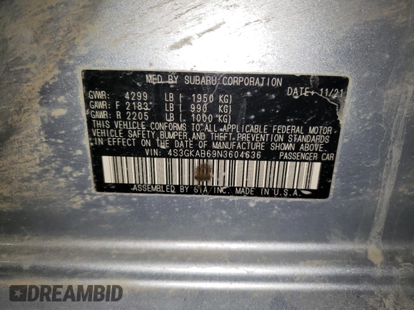 2022 Subaru Impreza z VIN 4S3GKAB69N3604636, wystawiony jako Copart lot #49441965 z przebiegiem 90 459 mil mil oraz Szkoda całkowita • Salvage title. Historia ofert i sprzedaży dostępna na DreamBid. Obrazek 12.