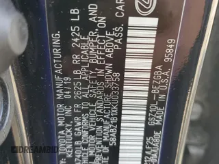 2019 Lexus ES 350 with VIN 58ABZ1B1XKU033758, listed as a Copart auction lot 50079735 with 67,067 mi miles and Salvage Title. Bid and sale history available at DreamBid. Image 12.