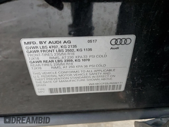 2018 Audi Q3 Premium with VIN WA1BCCFS9JR006171, listed as a Copart auction lot 89405445 with 24,546 mi miles and Salvage Title. Bid and sale history available at carsss.com. Image 14.