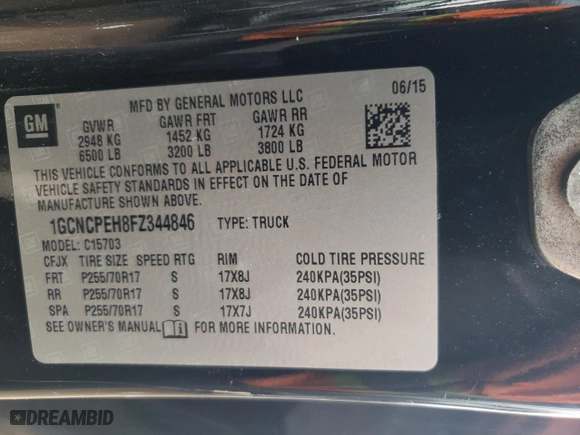 2015 Chevrolet Silverado 1500 Work Truck with VIN 1GCNCPEH8FZ344846, listed as a Copart auction lot 42776105 with 162,582 mi miles and Salvage Title. Bid and sale history available at carsss.com. Image 13.
