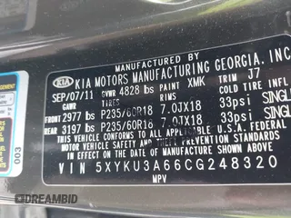2012 Kia Sorento EX with VIN 5XYKU3A66CG248320, listed as a IAAI auction lot 41891391 with 110,647 mi miles and . Bid and sale history available at DreamBid. Image 9.