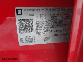 2019 Chevrolet Silverado 1500 LT with VIN 3GCUYDED8KG148523, listed as a IAAI auction lot 41440098 with 76,470 mi miles. Bid and sale history available at carsss.com. Image 9.