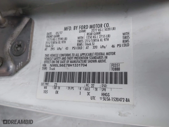 2017 Ford Transit Connect Van XL with VIN NM0LS6E78H1331704, listed as a IAAI auction lot 41003138 with 175,274 mi miles. Bid and sale history available at carsss.com. Image 9.