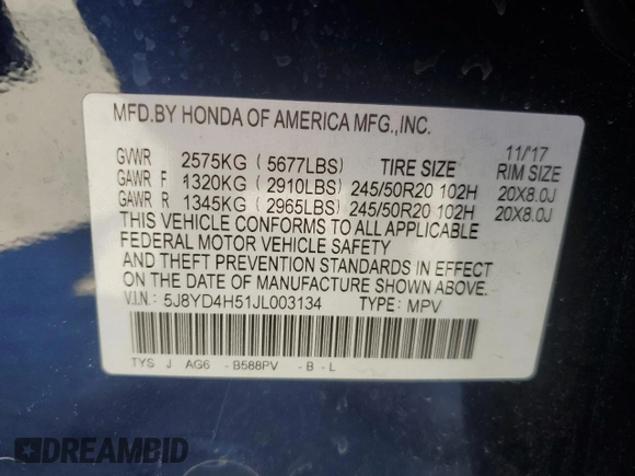 2018 Acura MDX w/Technology Pkg with VIN 5J8YD4H51JL003134, listed as a Copart auction lot 50912905 with 63,203 mi miles and Salvage Title. Bid and sale history available at carsss.com. Image 13.