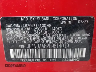 2023 Subaru WRX с VIN JF1VBAA62P9814039, выставлен на аукционе IAAI как лот 42062656 с пробегом 24 913 миль миль и . История ставок и продаж доступна на DreamBid. Изображение 9.