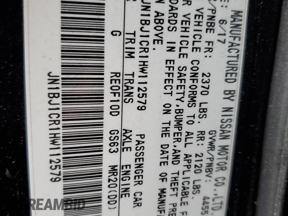 2017 Nissan Rogue SL z VIN JN1BJ1CR1HW112579, wystawiony jako Copart lot #57411245 z przebiegiem 187 758 mil mil oraz Szkoda całkowita • Salvage title. Historia ofert i sprzedaży dostępna na DreamBid. Obrazek 12.