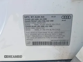 2021 Audi Q5 Premium Plus with VIN WA1BAAFYXM2050143, listed as a IAAI auction lot 41724418 with 60,638 mi miles. Bid and sale history available at carsss.com. Image 8.