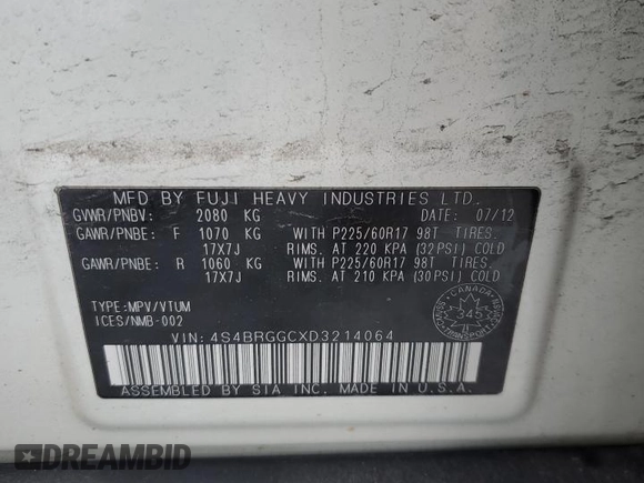 2013 Subaru Outback z VIN 4S4BRGGCXD3214064, wystawiony jako Copart lot #88338715 z przebiegiem 326 318 mil mil oraz Czysty tytuł • Clean title. Historia ofert i sprzedaży dostępna na DreamBid. Obrazek 13.