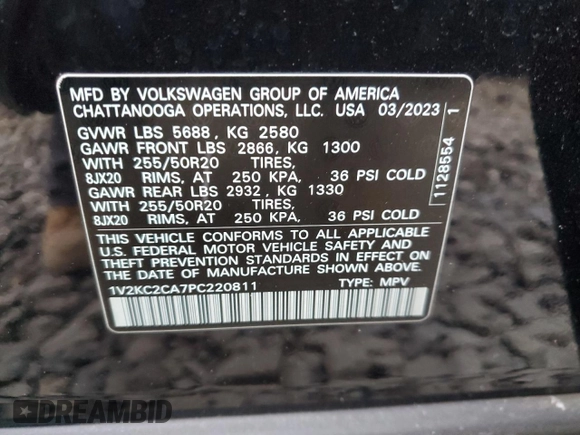 2023 Volkswagen Atlas SE with VIN 1V2KC2CA7PC220811, listed as a Copart auction lot 88806895 with 26,912 mi miles and Salvage title. Bid and sale history available at DreamBid. Image 13.
