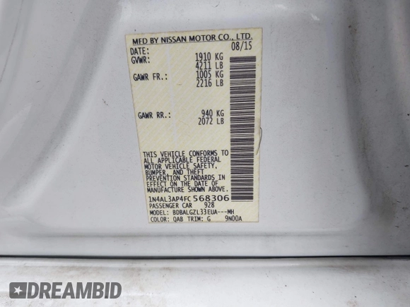 2015 Nissan Altima S with VIN 1N4AL3AP4FC568306, listed as a IAAI auction lot 41683484 with 223,450 mi miles and . Bid and sale history available at DreamBid. Image 9.