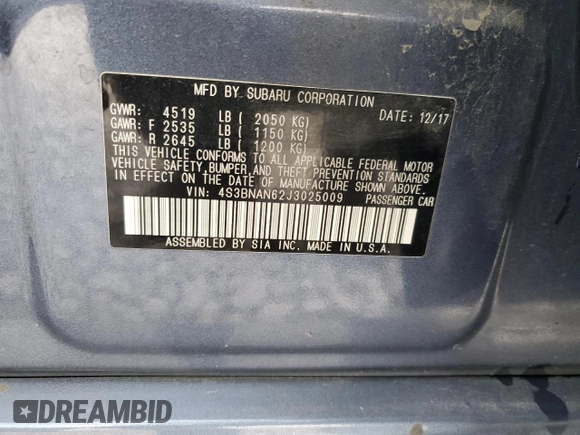 2018 Subaru Legacy Limited with VIN 4S3BNAN62J3025009, listed as a Copart auction lot 81268533 with 63,809 mi miles. Bid and sale history available at carsss.com. Image 12.