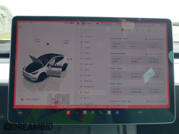 2022 Tesla Model Y Long Range with VIN 7SAYGDEE2NF403354, listed as a IAAI auction lot 41986216 with 53,177 mi miles and . Bid and sale history available at DreamBid. Image 7.