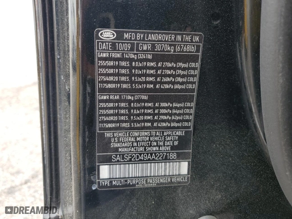 2010 Land Rover Range Rover Sport HSE with VIN SALSF2D49AA227188, listed as a Copart auction lot 56348704 with 166,303 mi miles and Salvage Title. Bid and sale history available at carsss.com. Image 14.