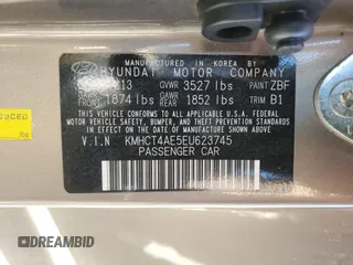 2014 Hyundai Accent GLS z VIN KMHCT4AE5EU623745, wystawiony jako Copart lot #47214905 z przebiegiem Nie podano mil oraz Szkoda całkowita • Salvage title. Historia ofert i sprzedaży dostępna na DreamBid. Obrazek 12.