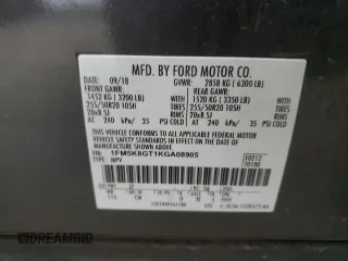 2019 Ford Explorer Sport with VIN 1FM5K8GT1KGA08905, listed as a Copart auction lot 54870105 with 92,497 mi miles and Salvage Title. Bid and sale history available at carsss.com. Image 13.